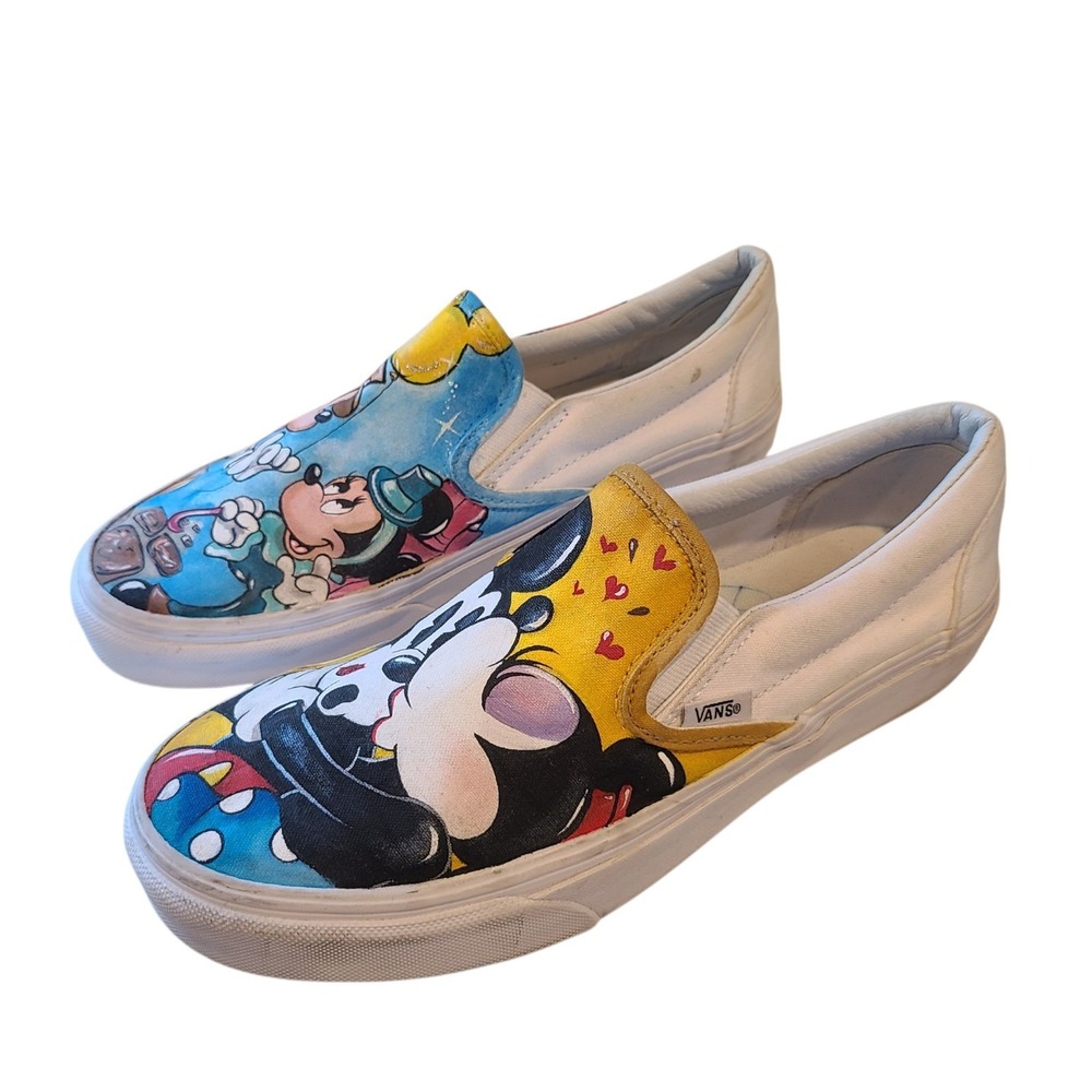 Custom Hand Painted Vans Mickey Minnie Mouse Slip On Shoes Women 8.5 Men 7